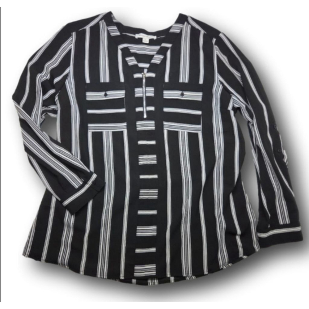 Women's Studio Works Black White Striped Blouse XL
